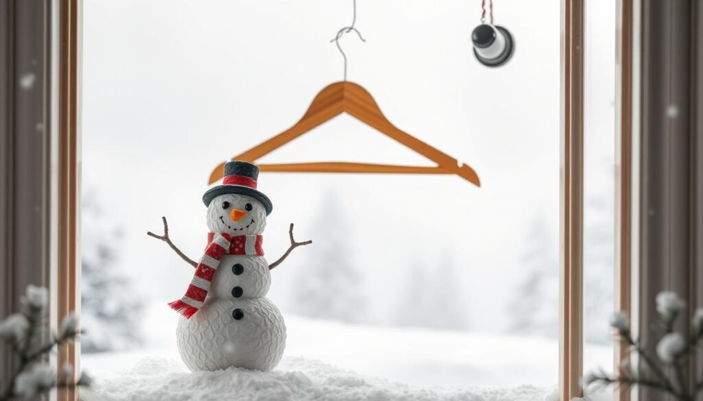 A delightful snowman door hanger with a cheerful, winter-inspired design. The snowman figure, crafted with intricate details, stands prominently in the foreground, adorned with a festive scarf and carrot nose. The middle ground features a beautifully crafted wooden hanger, with a warm, natural finish that complements the snowy theme. In the background, a soft, muted winter landscape sets the scene, with subtle hints of snowfall and a cozy, inviting atmosphere. The lighting is soft and diffused, creating a dreamy, enchanting mood. Captured at a slightly elevated angle, the overall composition is visually striking and perfectly suited for a winter-themed home decor project.