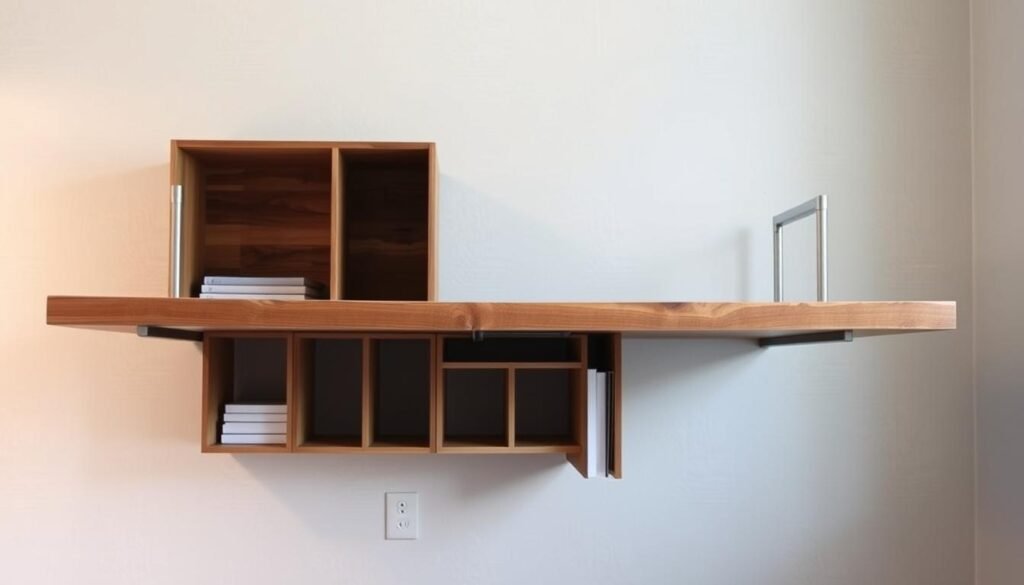 A well-organized and functional DIY desk solution, showcasing a minimalist, modern design. The workspace features a floating desktop crafted from sleek, reclaimed wood, supported by minimalist metal brackets. In the middle ground, an array of storage cubbies and shelves, providing ample space for organizing office supplies and personal items. In the background, a neutral-toned wall with subtle textures, creating a calming, focused atmosphere. Soft, diffused lighting from above illuminates the desk, highlighting its clean lines and natural wood tones. The overall scene conveys a sense of productivity, efficiency, and cost-conscious creativity. A well-organized and functional DIY desk solution, showcasing a minimalist, modern design. The workspace features a floating desktop crafted from sleek, reclaimed wood, supported by minimalist metal brackets. In the middle ground, an array of storage cubbies and shelves, providing ample space for organizing office supplies and personal items. In the background, a neutral-toned wall with subtle textures, creating a calming, focused atmosphere. Soft, diffused lighting from above illuminates the desk, highlighting its clean lines and natural wood tones. The overall scene conveys a sense of productivity, efficiency, and cost-conscious creativity.