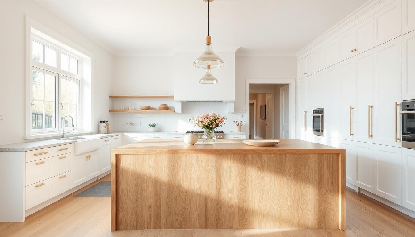 white oak and white cabinet kitchens