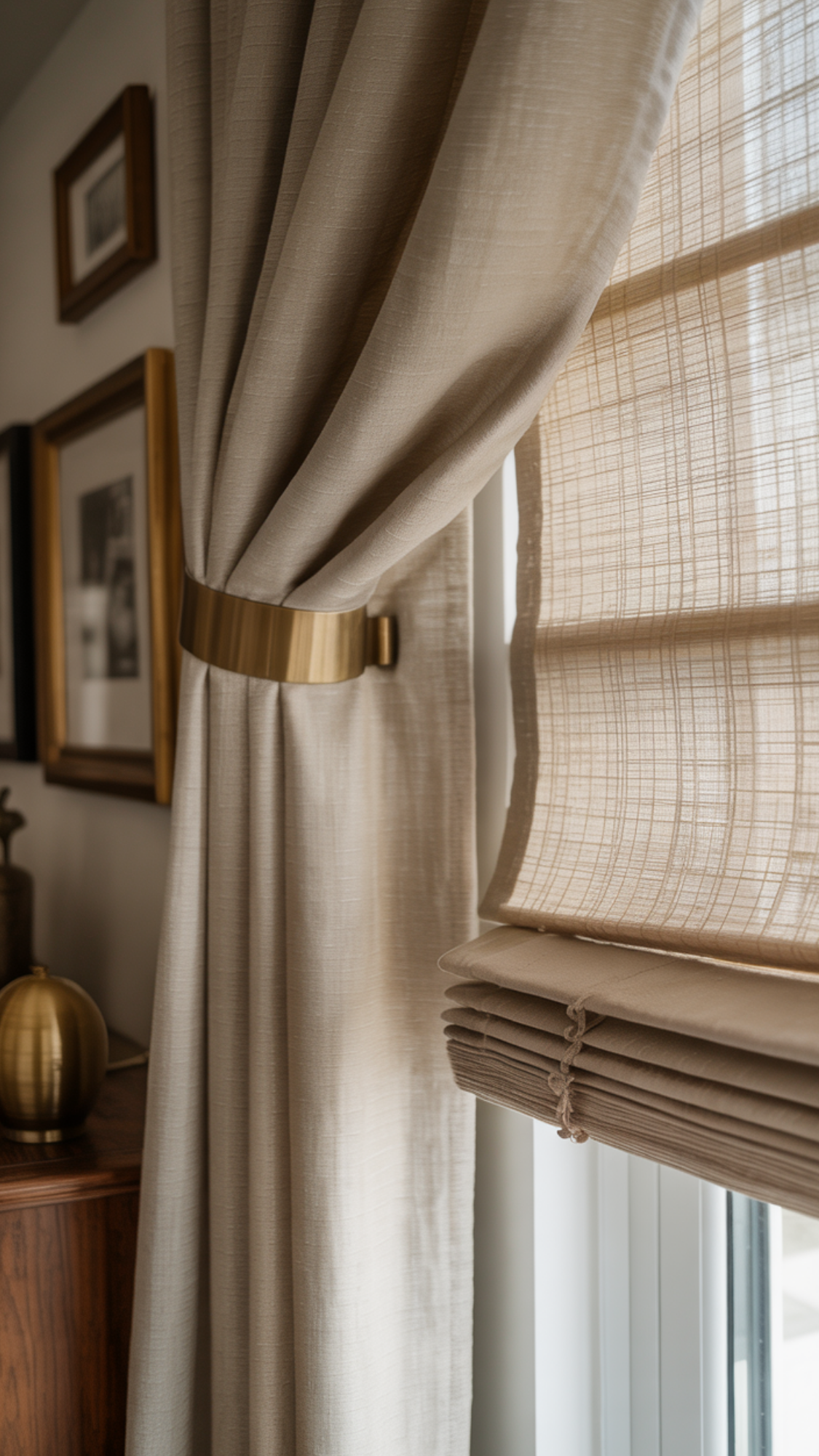 Heavier linen curtains hung high and wide, softly pooling and warming a drafty window.
