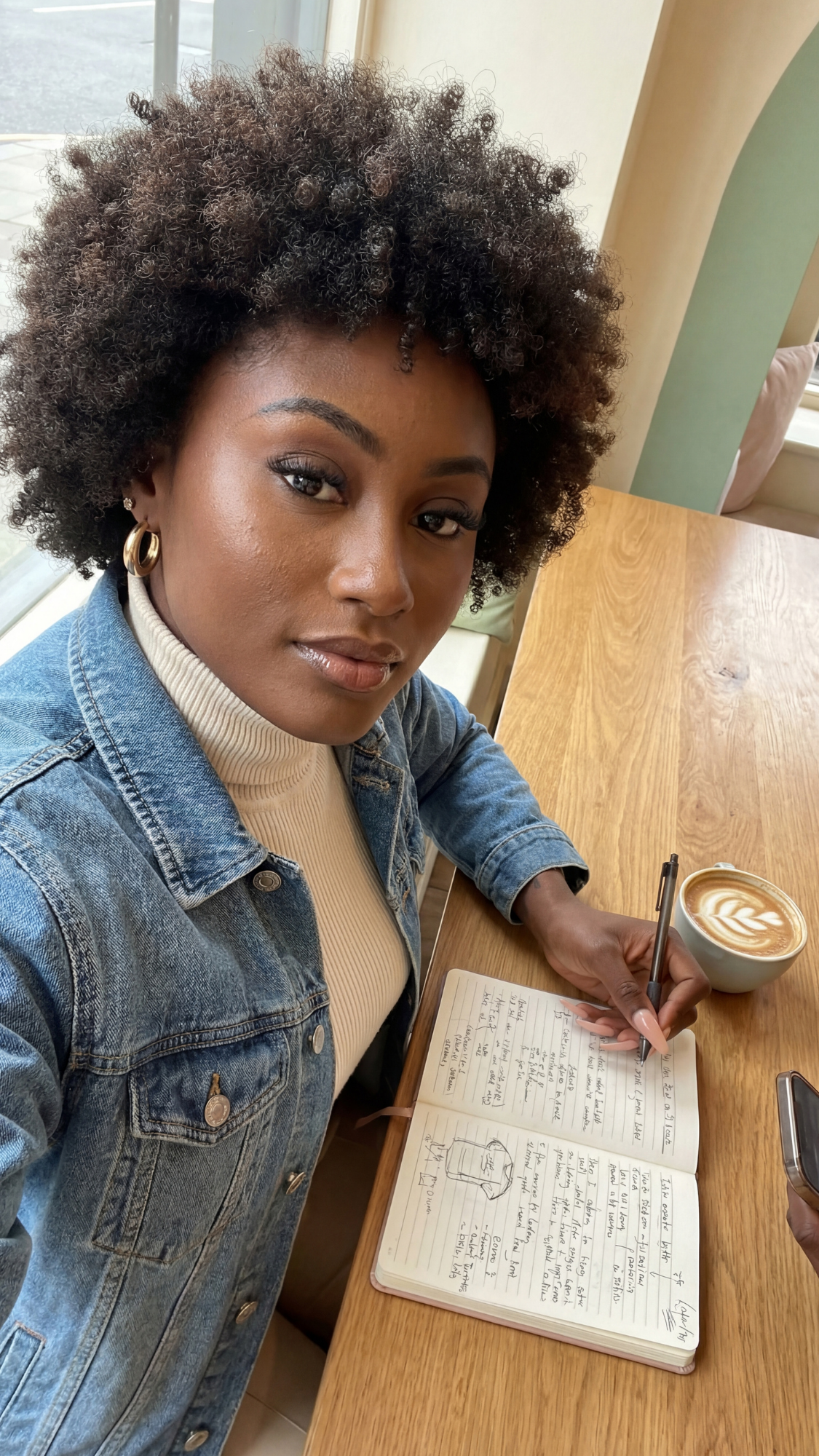 Mini instant camera or pocket photo printer — compact instant camera or small photo printer with a few printed photos scattered.
