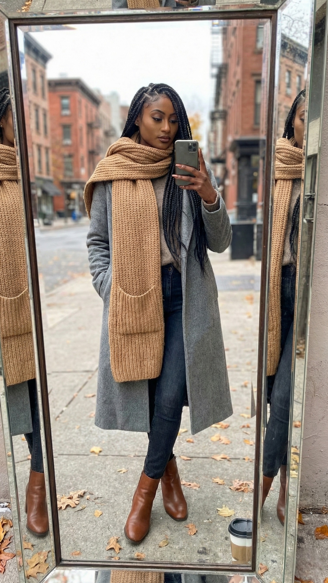 Viral chunky scarf / wrap — oversized knit scarf draped over a chair, showing chunky texture and cozy styling.
